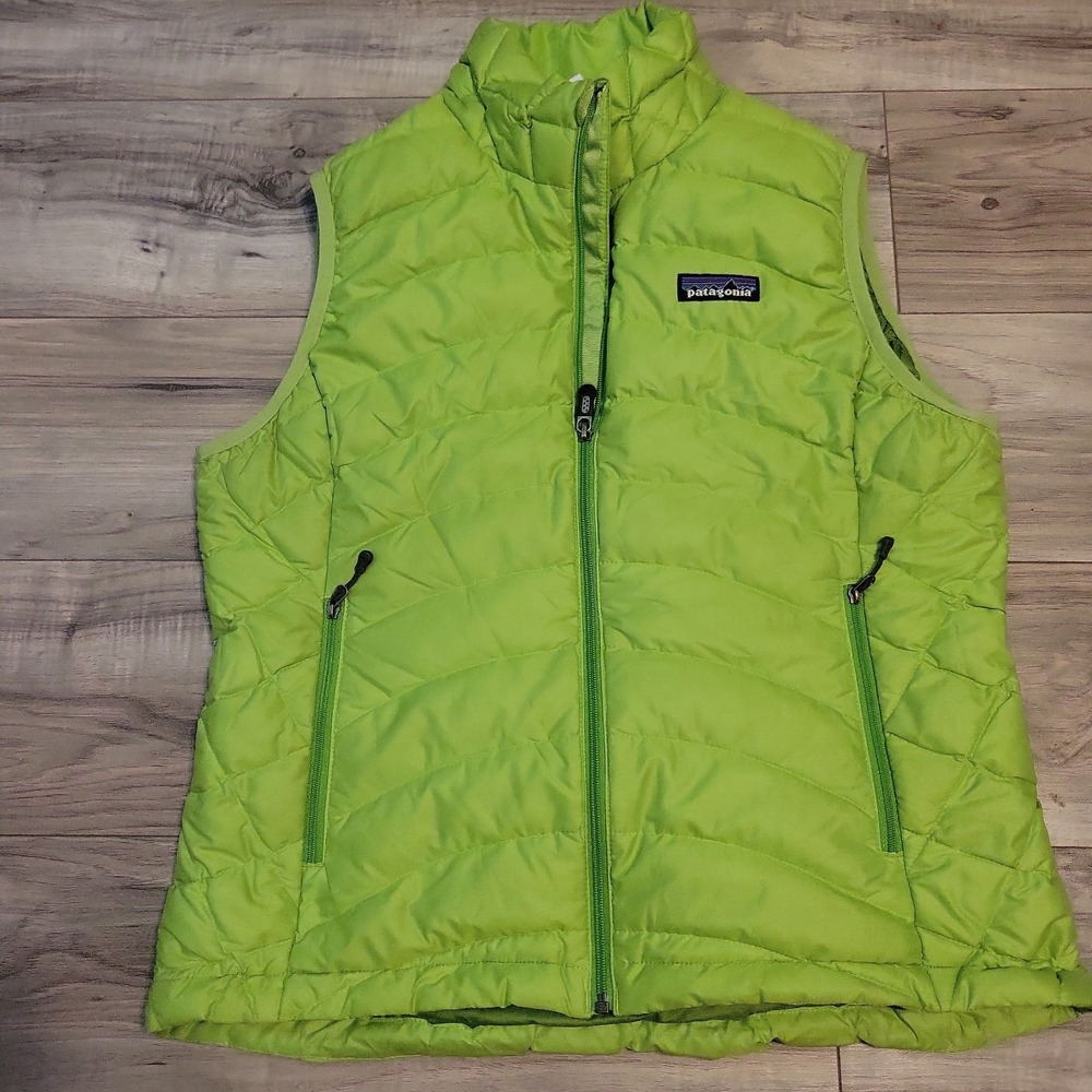 Patagonia Goose Down Vest Womens Small Green Full Zip Puffer Jacket Hiking